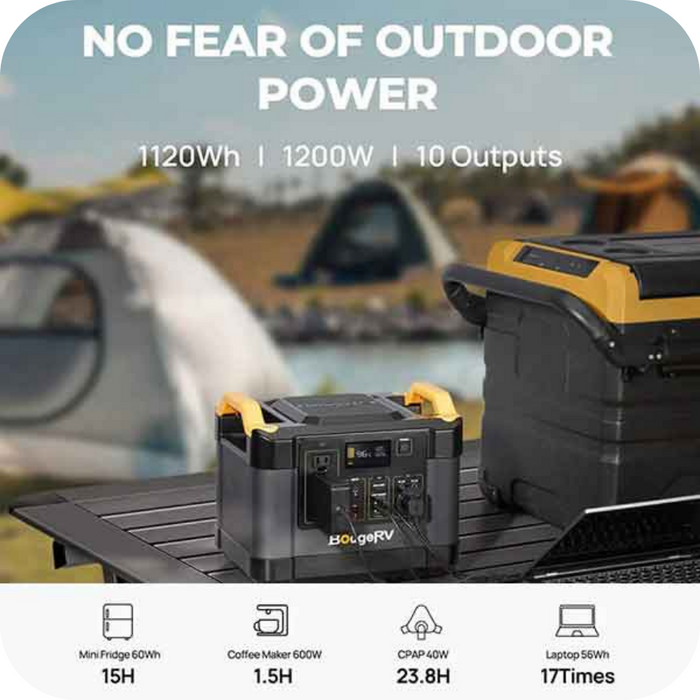 Buy BougeRV FORT 1000 1,120Wh / 1,200W LiFePO4 Portable Power Station / Generator Bundle | ISE120N (With Portable Solar Panel, With Carrying Bag And Without Folding Hand Truck)