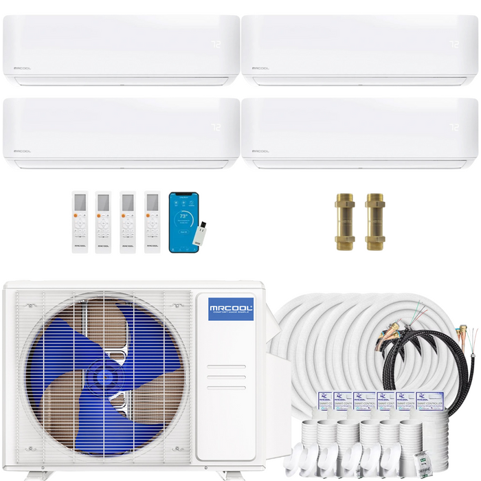 Buy MRCOOL DIY 4th Gen 4-Zone Mini Split Bundle: 36K BTU Ductless Air Conditioner & Heat Pump with 36K (9K + 9K + 9K + 9K) Wall Air Handlers, 210 ft. Total Lineset (25 + 25 + 25 + 35 + 50 + 50), Couplers and Install Kit | DIYM436HPW00C119