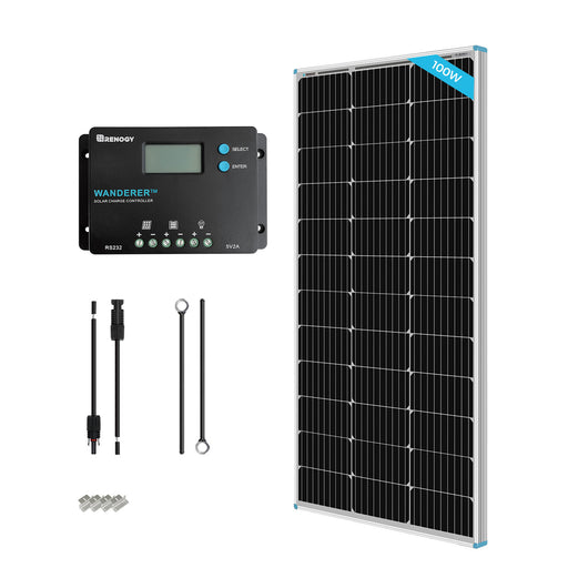 Buy Renogy 100W 12V Monocrystalline Solar Starter Kit w/Wanderer 10A Charge Controller