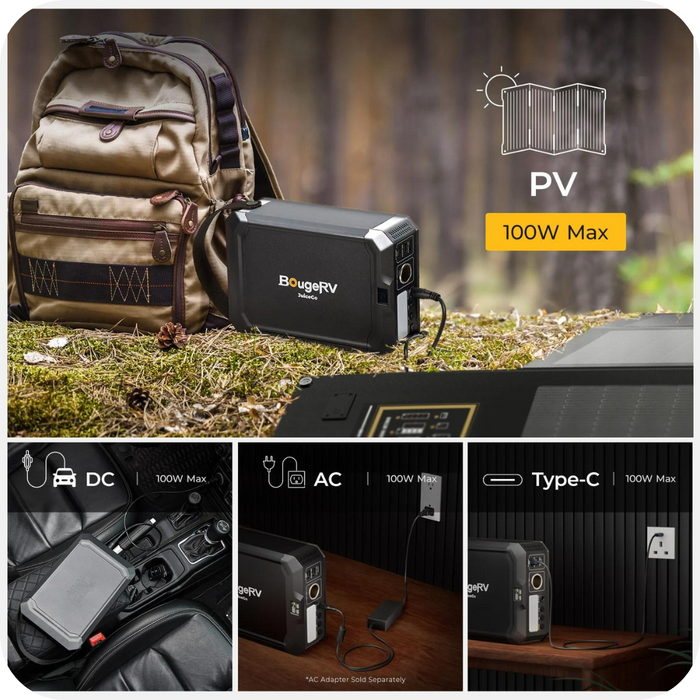 Learn More About BougeRV JuiceGo 240Wh / 100W Portable Power Station / Generator Bundle| ISE228