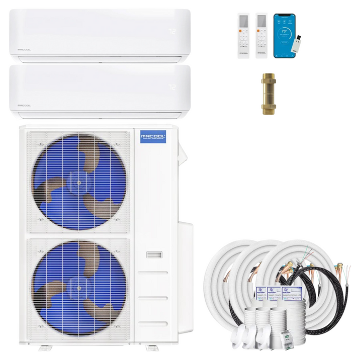 Buy MRCOOL DIY 4th Gen 2-Zone Mini Split Bundle: 48K BTU Ductless Air Conditioner & Heat Pump with 45K (9K + 36K) Wall Air Handlers, 110 ft. Total Lineset (25 + 35 + 50), Coupler and Install Kit | DIYM248HPW02C20