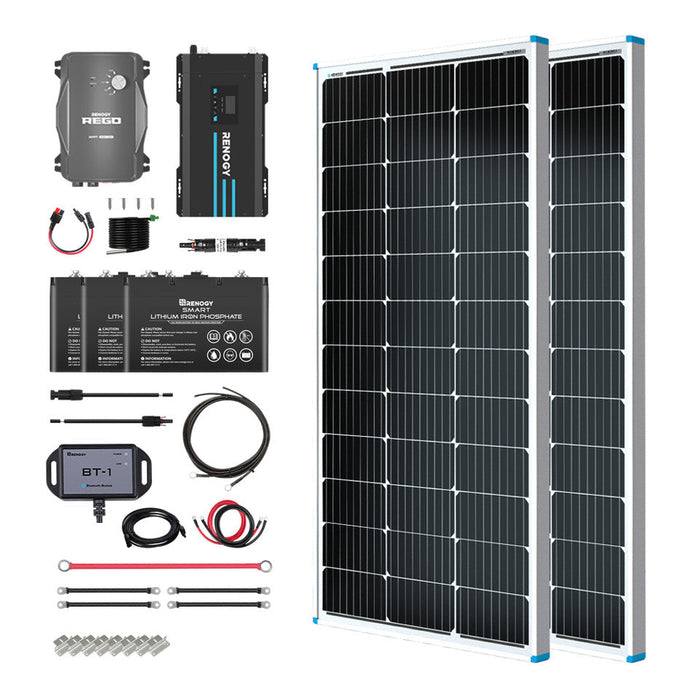 Buy Renogy 640W 24V General Off-Grid Solar Kit W/ 2*320W Rigid Panels (Customizable) (Rover 60A MPPT W/ LCD & BT2 Module, 3*12V 100Ah Self-Heating LiFePO4 Battery W/ BT2 Module And 3000W 12V Pure Sine Wave Inverter)