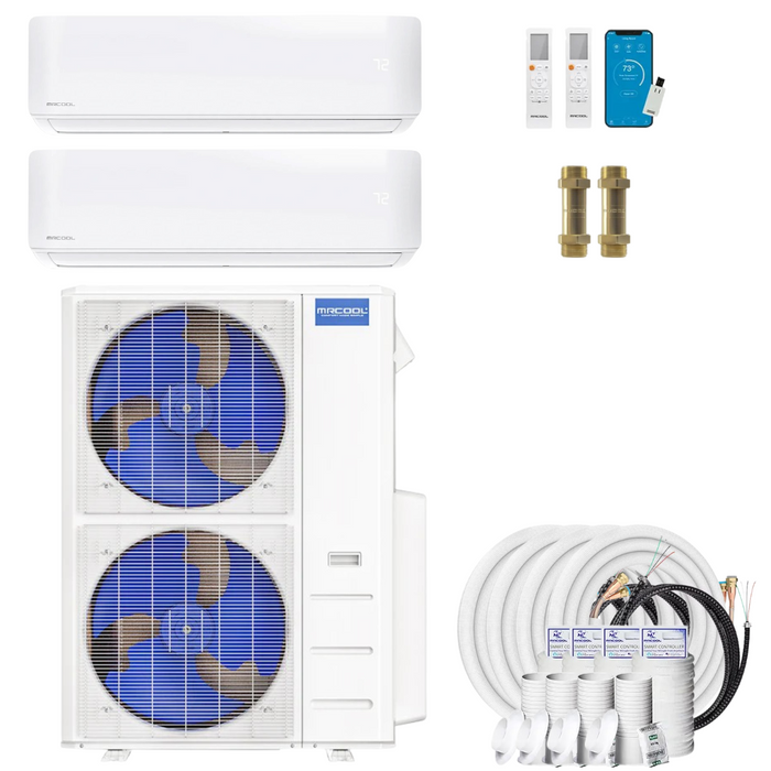 Buy MRCOOL DIY 4th Gen 2-Zone Mini Split Bundle: 48K BTU Ductless Air Conditioner & Heat Pump with 45K (9K + 36K) Wall Air Handlers, 132 ft. Total Lineset (16 + 16 + 50 + 50), Couplers and Install Kit | DIYM248HPW02C40