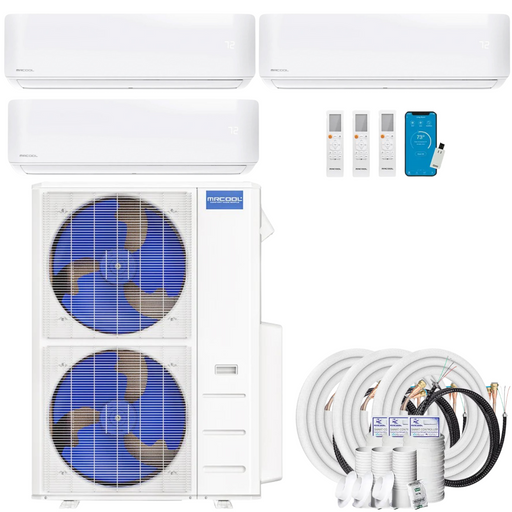 Buy MRCOOL DIY 4th Gen 3-Zone Mini Split Bundle: 48K BTU Ductless Air Conditioner & Heat Pump with 54K (9K + 9K + 36K) Wall Air Handlers, 91 ft. Total Lineset (16 + 25 + 50), and Install Kit | DIYM348HPW04C32