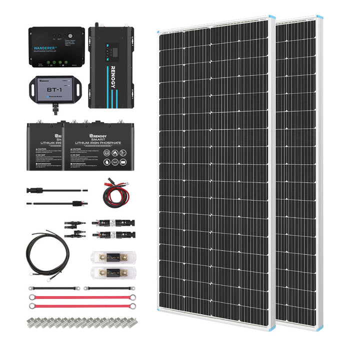 Buy Renogy 400W 12V General Off-Grid Solar Kit W/ 2*200W Rigid Panels (Customizable) (Wanderer Li 30A PWM W/ LCD & BT1 Module, 2*12V 100Ah Self-Heating LiFePO4 Battery W/ BT2 Module And 2000W 12V Pure Sine Wave Inverter)