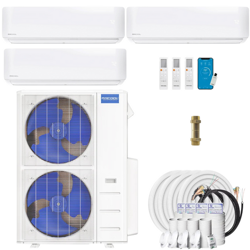 Buy MRCOOL DIY 4th Gen 3-Zone Mini Split Bundle: 48K BTU Ductless Air Conditioner & Heat Pump with 54K (9K + 9K + 36K) Wall Air Handlers, 98 ft. Total Lineset (16 + 16 + 16 + 50), Coupler and Install Kit | DIYM348HPW04C140