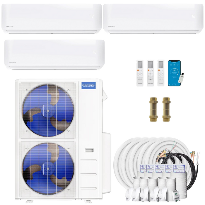 Buy MRCOOL DIY 4th Gen 3-Zone Mini Split Bundle: 48K BTU Ductless Air Conditioner & Heat Pump with 54K (18K + 18K + 18K) Wall Air Handlers, 175 ft. Total Lineset (25 + 25 + 25 + 50 + 50), Couplers and Install Kit | DIYM348HPW03C48