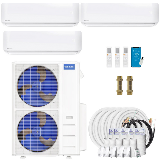 Buy MRCOOL DIY 4th Gen 3-Zone Mini Split Bundle: 48K BTU Ductless Air Conditioner & Heat Pump with 54K (18K + 18K + 18K) Wall Air Handlers, 166 ft. Total Lineset (16 + 25 + 25 + 50 + 50), Couplers and Install Kit | DIYM348HPW03C27