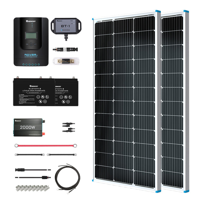 Buy Renogy 200W 12V General Off-Grid Solar Kit W/ 2*100W Rigid Panels (Customizable) (Wanderer Li 30A PWM W/LCD & BT1 Module And 2*12V 100Ah Self-Heating LiFePO4 Battery W/ BT2 Module)