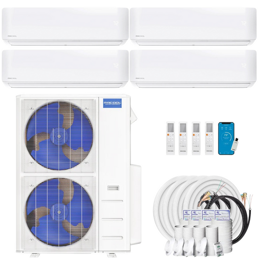 Buy MRCOOL DIY 4th Gen 4-Zone Mini Split Bundle: 48K BTU Ductless Air Conditioner & Heat Pump with 42K (9K + 9K + 12K + 12K) Wall Air Handlers, 92 ft. Total Lineset (16 + 16 + 25 + 35), and Install Kit | DIYM448HPW02C08