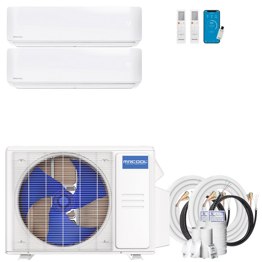 Buy MRCOOL DIY 4th Gen 2-Zone Mini Split Bundle: 18K BTU Ductless Air Conditioner & Heat Pump with 18K (9K + 9K) Wall Air Handlers, 51 ft. Total Lineset (16 + 35), and Install Kit | DIYM218HPW00C02