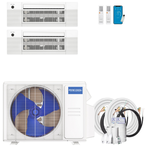 Buy MRCOOL DIY 4th Gen 2-Zone Mini Split Bundle: 18K BTU Ductless Air Conditioner & Heat Pump with 21K (9K + 12K) Ceiling Air Handlers, 41 ft. Total Lineset (16 + 25), and Install Kit | DIYM218HPC01C01