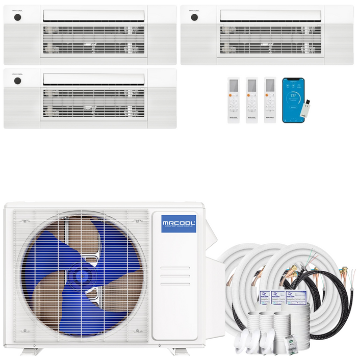 Buy MRCOOL DIY 4th Gen 3-Zone Mini Split Bundle: 36K BTU Ductless Air Conditioner & Heat Pump with 30K (9K + 9K + 12K) Ceiling Air Handlers, 95 ft. Total Lineset (25 + 35 + 35), and Install Kit | DIYM336HPC01C34