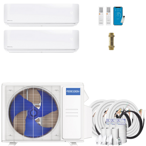 Buy MRCOOL DIY 4th Gen 2-Zone Mini Split Bundle: 27K BTU Ductless Air Conditioner & Heat Pump with 21K (9K + 12K) Wall Air Handlers, 82 ft. Total Lineset (16 + 16 + 50), Coupler and Install Kit | DIYM227HPW00C05