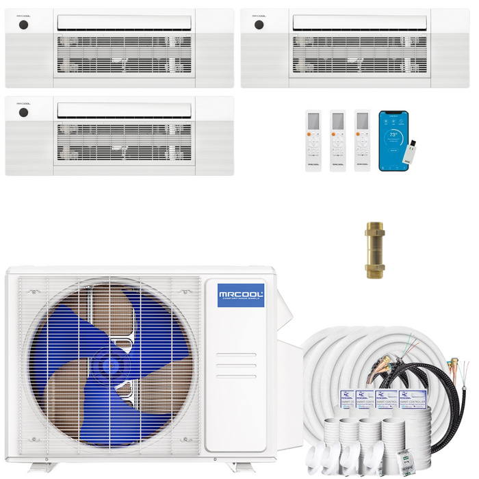 Buy MRCOOL DIY 4th Gen 3-Zone Mini Split Bundle: 36K BTU Ductless Air Conditioner & Heat Pump with 27K (9K + 9K + 9K) Ceiling Air Handlers, 145 ft. Total Lineset (25 + 35 + 35 + 50), Coupler and Install Kit | DIYM336HPC00C53