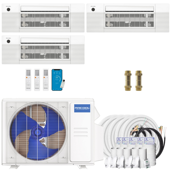 Buy MRCOOL DIY 4th Gen 3-Zone Mini Split Bundle: 27K BTU Ductless Air Conditioner & Heat Pump with 27K (9K + 9K + 9K) Ceiling Air Handlers, 157 ft. Total Lineset (16 + 16 + 25 + 50 + 50), Couplers and Install Kit | DIYM327HPC00C26