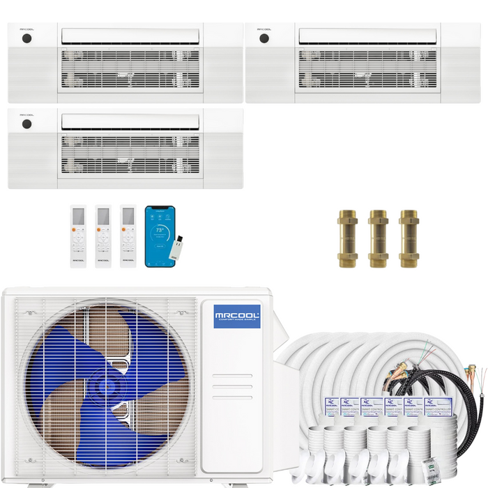 Buy MRCOOL DIY 4th Gen 3-Zone Mini Split Bundle: 36K BTU Ductless Air Conditioner & Heat Pump with 27K (9K + 9K + 9K) Ceiling Air Handlers, 207 ft. Total Lineset (16 + 16 + 25 + 50 + 50 + 50), Couplers and Install Kit | DIYM336HPC00C81