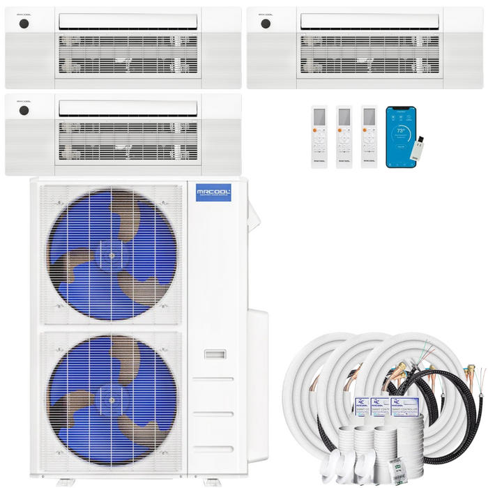 Buy MRCOOL DIY 4th Gen 3-Zone Mini Split Bundle: 48K BTU Ductless Air Conditioner & Heat Pump with 54K (18K + 18K + 18K) Ceiling Air Handlers, 101 ft. Total Lineset (16 + 35 + 50), and Install Kit | DIYM348HPC02C15