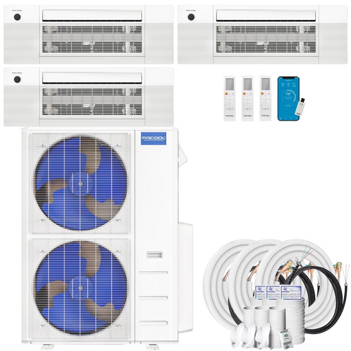 Buy MRCOOL DIY 4th Gen 3-Zone Mini Split Bundle: 48K BTU Ductless Air Conditioner & Heat Pump with 54K (18K + 18K + 18K) Ceiling Air Handlers, 82 ft. Total Lineset (16 + 16 + 50), and Install Kit | DIYM348HPC02C04