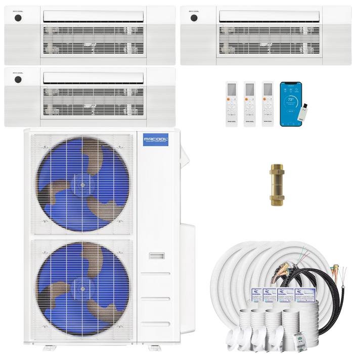 Buy MRCOOL DIY 4th Gen 3-Zone Mini Split Bundle: 48K BTU Ductless Air Conditioner & Heat Pump with 54K (18K + 18K + 18K) Ceiling Air Handlers, 136 ft. Total Lineset (16 + 35 + 35 + 50), Coupler and Install Kit | DIYM348HPC02C52