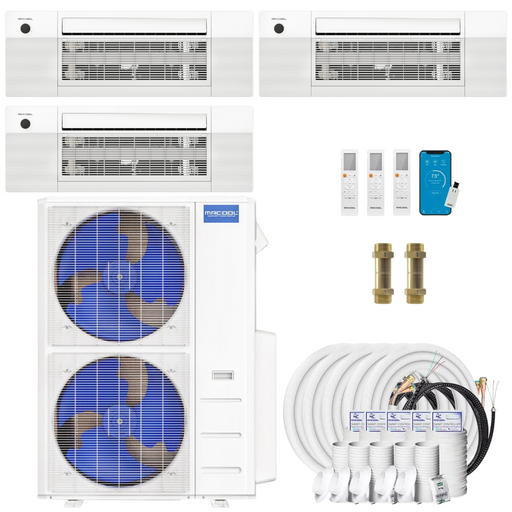 Buy MRCOOL DIY 4th Gen 3-Zone Mini Split Bundle: 48K BTU Ductless Air Conditioner & Heat Pump with 54K (18K + 18K + 18K) Ceiling Air Handlers, 166 ft. Total Lineset (16 + 25 + 25 + 50 + 50), Couplers and Install Kit | DIYM348HPC02C27