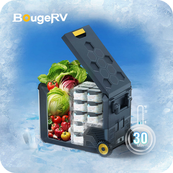 Explore BougeRV ASPEN 40 PRO 12 Volt 43QT Dual-System IceDrive Fridge with Wheels | E0401-04103 Features