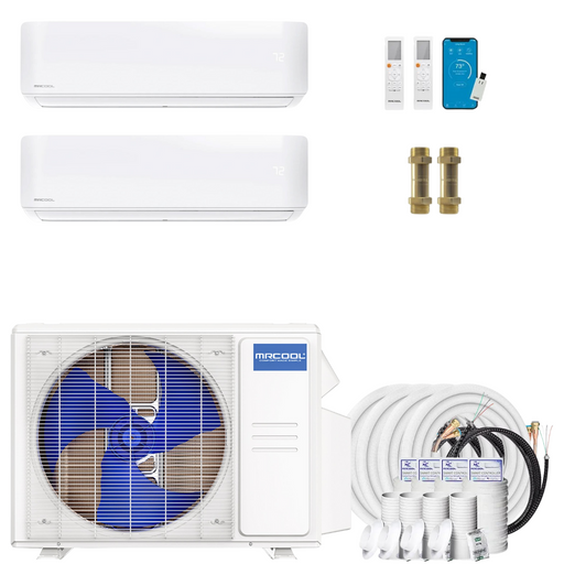 Buy MRCOOL DIY 4th Gen 2-Zone Mini Split Bundle: 27K BTU Ductless Air Conditioner & Heat Pump with 24K (12K + 12K) Wall Air Handlers, 150 ft. Total Lineset (25 + 25 + 50 + 50), Couplers and Install Kit | DIYM227HPW02C27