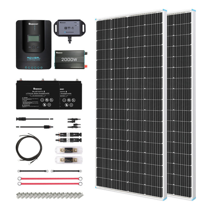 Buy Renogy 400W 12V General Off-Grid Solar Kit W/ 2*200W Rigid Panels (Customizable) (Wanderer Li 30A PWM W/ LCD & BT1 Module, 2*12V 100Ah Self-Heating LiFePO4 Battery W/ BT2 Module And 2000W 12V Pure Sine Wave Inverter Charger)