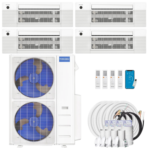 Buy MRCOOL DIY 4th Gen 4-Zone Mini Split Bundle: 48K BTU Ductless Air Conditioner & Heat Pump with 39K (9K + 9K + 9K + 12K) Ceiling Air Handlers, 92 ft. Total Lineset (16 + 16 + 25 + 35), and Install Kit | DIYM448HPC00C08