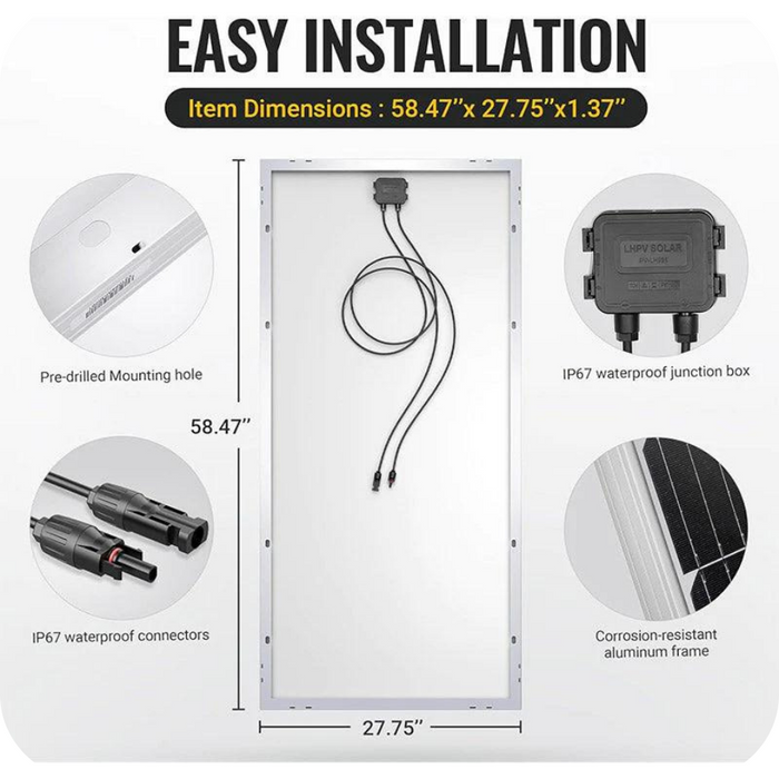 Featured BougeRV 200W 12V 9BB Mono Solar Panel | ISE114