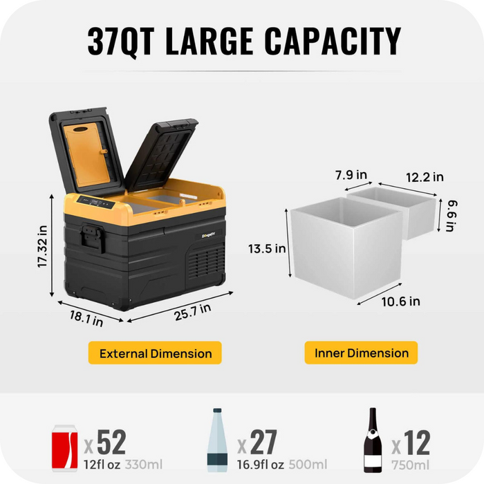 BougeRV ED35 37 Quart 12 Volt Dual Zone Car Fridge Freezer | E0401-03517 Highlights