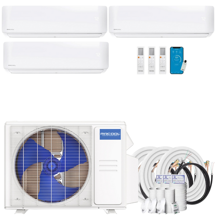 Buy MRCOOL DIY 4th Gen 3-Zone Mini Split Bundle: 36K BTU Ductless Air Conditioner & Heat Pump with 39K (9K + 12K + 18K) Wall Air Handlers, 95 ft. Total Lineset (25 + 35 + 35), and Install Kit | DIYM336HPW05C34