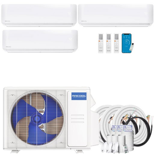 Buy MRCOOL DIY 4th Gen 3-Zone Mini Split Bundle: 27K BTU Ductless Air Conditioner & Heat Pump with 33K (9K + 12K + 12K) Wall Air Handlers, 91 ft. Total Lineset (16 + 25 + 50), and Install Kit | DIYM327HPW02C10