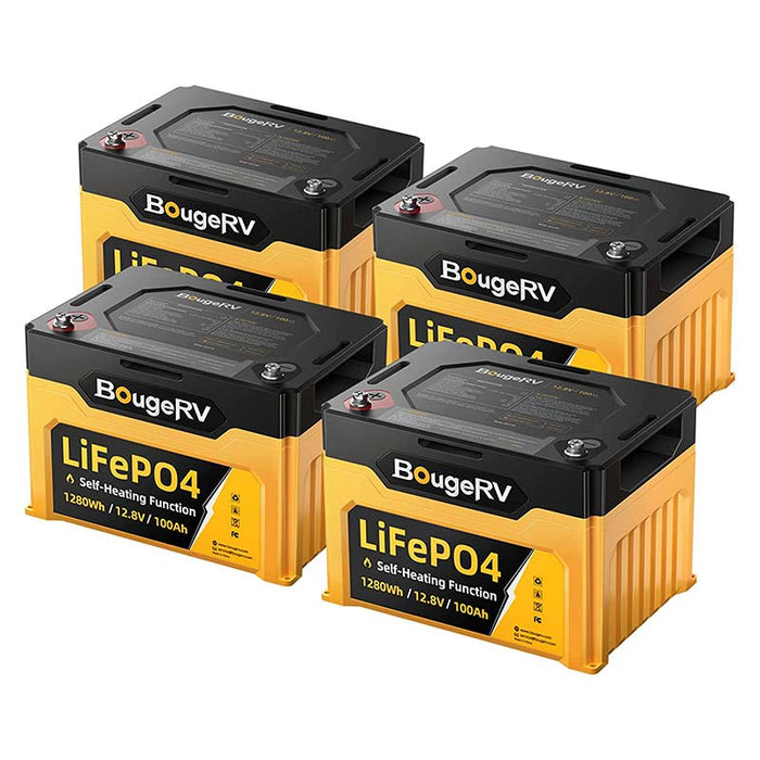 Buy BougeRV 12V 1280Wh/100Ah Self-Heating LiFePO4 Battery | ISE144 (4 Packs)