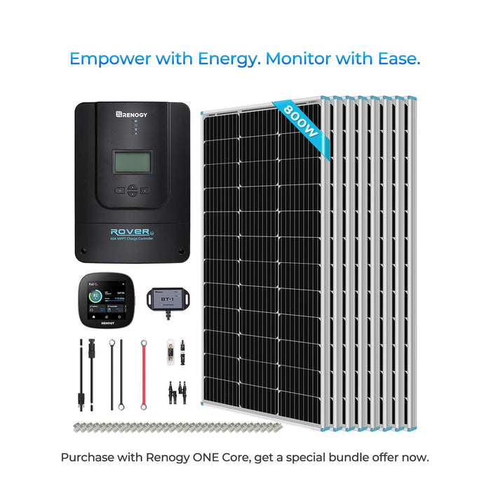 Lowest Price for Renogy 800W 12V/24V Monocrystalline Solar Premium Kit w/Rover 60A Charger Controller