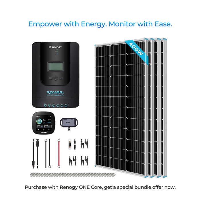 Renogy New 400 Watt 12 Volt Solar Premium Kit W/MPPT or REGO Solar Charge Controller Overview