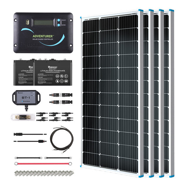 Buy Renogy 400W 12V General Off-Grid Solar Kit W/ 4*100W Rigid Panels (Customizable) (Adventurer LI- 30A PWM W/ LCD & BT1 Module, 2*12V 100Ah Self-Heating LiFePO4 Battery W/ BT2 Module And 2000W 12V Pure Sine Wave Inverter Charger)