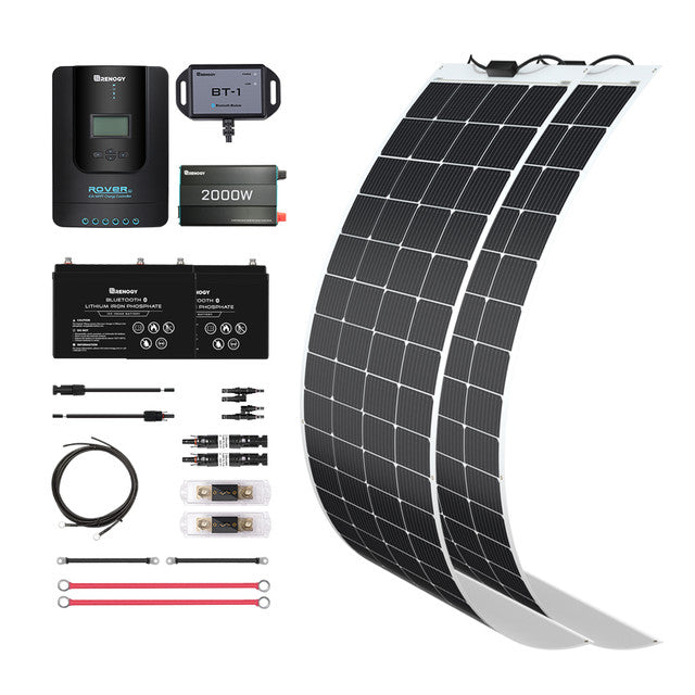 Buy Renogy 400W 12V General Off-Grid Solar Kit W/ 2*200W Flexible Panels (Customizable) (Rover 40A MPPT W/ LCD & BT1 Module, 2*12V 100Ah Self-Heating LiFePO4 Battery W/ BT2 Module And 2000W 12V Pure Sine Wave Inverter Charger)