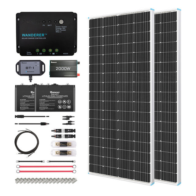 Buy Renogy 400W 12V General Off-Grid Solar Kit W/ 2*200W Rigid Panels (Customizable) (Rover 40A MPPT W/ LCD & BT1 Module And 2*12V 100Ah Self-Heating LiFePO4 Battery W/ BT2 Module)