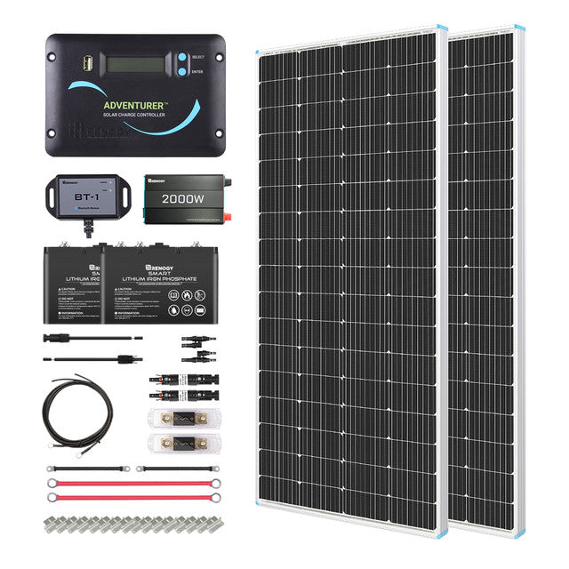 Buy Renogy 400W 12V General Off-Grid Solar Kit W/ 2*200W Rigid Panels (Customizable) (Adventurer LI- 30A PWM W/ LCD & BT1 Module, 2*12V 100Ah Self-Heating LiFePO4 Battery W/ BT2 Module And 2000W 12V Pure Sine Wave Inverter)