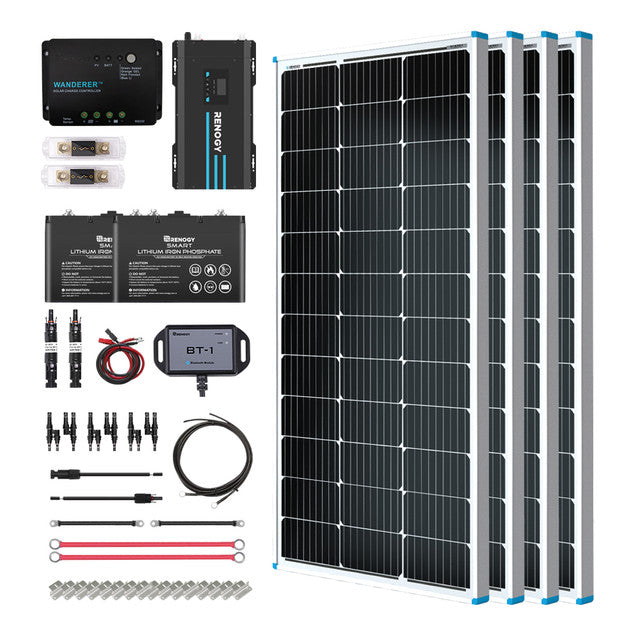 Buy Renogy 400W 12V General Off-Grid Solar Kit W/ 4*100W Rigid Panels (Customizable) (Rover 40A MPPT W/ LCD & BT1 Module, 2*12V 100Ah Self-Heating LiFePO4 Battery W/ BT2 Module And 2000W 12V Pure Sine Wave Inverter Charger)