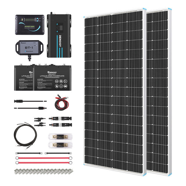Buy Renogy 400W 12V General Off-Grid Solar Kit W/ 2*200W Rigid Panels (Customizable) (Adventurer LI- 30A PWM W/ LCD & BT1 Module, 2*12V 100Ah Self-Heating LiFePO4 Battery W/ BT2 Module And 2000W 12V Pure Sine Wave Inverter Charger)