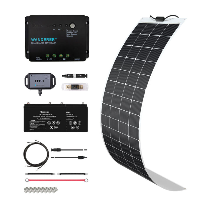 Buy Renogy 200W 12V General Off-Grid Solar Kit W/ 1*200W Flexible Panels (Customizable) (Wanderer Li 30A PWM W/LCD & BT1 Module, 2*12V 100Ah LiFePO4 Battery W/ Built-In Bluetooth And 1000W 12V Pure Sine Wave Inverter)