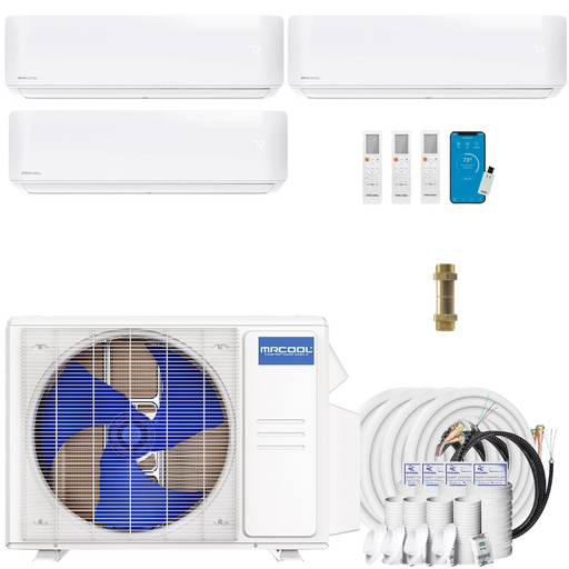 Buy MRCOOL DIY 4th Gen 3-Zone Mini Split Bundle: 27K BTU Ductless Air Conditioner & Heat Pump with 27K (9K + 9K + 9K) Wall Air Handlers, 135 ft. Total Lineset (25 + 25 + 35 + 50), Coupler and Install Kit | DIYM327HPW00C38