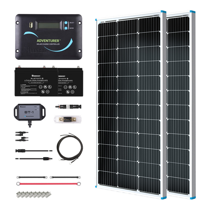 Buy Renogy 200W 12V General Off-Grid Solar Kit W/ 2*100W Rigid Panels (Customizable) (Adventurer Li-30A PWM W/LCD & BT1 Module, 2*12V 100Ah LiFePO4 Battery W/ Built-In Bluetooth And 1000W 12V Pure Sine Wave Inverter)