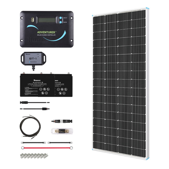 Buy Renogy 200W 12V General Off-Grid Solar Kit W/ 1*200W Rigid Panels (Customizable) (Voyager 20 PWM Waterproof Charge Controller, 2*12V 100Ah Self-Heating LiFePO4 Battery W/ BT2 Module And 1000W 12V Pure Sine Wave Inverter)