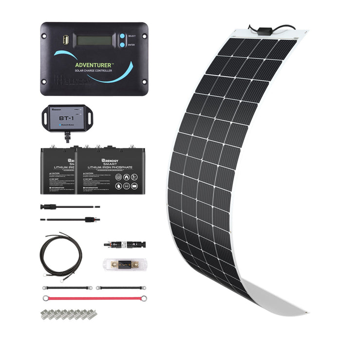 Buy Renogy 200W 12V General Off-Grid Solar Kit W/ 1*200W Flexible Panels (Customizable) (Adventurer Li-30A PWM W/LCD & BT1 Module And 2*12V 100Ah Self-Heating LiFePO4 Battery W/ BT2 Module)