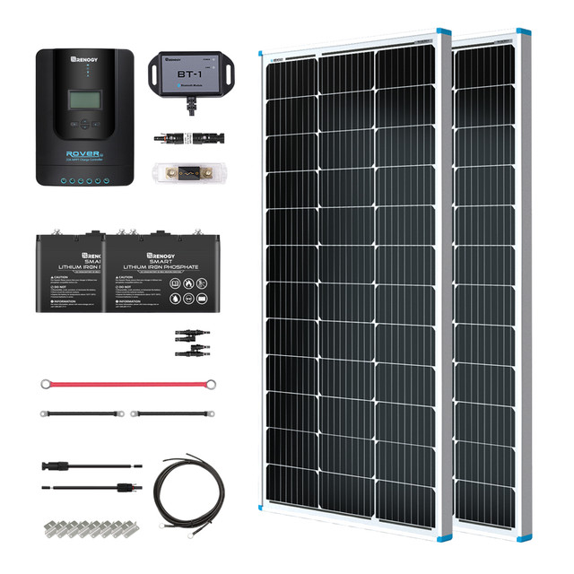 Buy Renogy 200W 12V General Off-Grid Solar Kit W/ 2*100W Rigid Panels (Customizable) (Rover 20A MPPT W/ LCD & BT1 Module, 2*12V 100Ah LiFePO4 Battery W/ Built-In Bluetooth And 1000W 12V Pure Sine Wave Inverter)