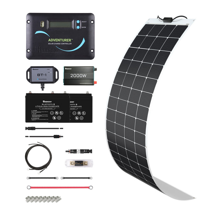 Buy Renogy 200W 12V General Off-Grid Solar Kit W/ 1*200W Flexible Panels (Customizable) (Adventurer Li-30A PWM W/LCD & BT1 Module, 2*12V 100Ah LiFePO4 Battery W/ Built-In Bluetooth And 1000W 12V Pure Sine Wave Inverter)