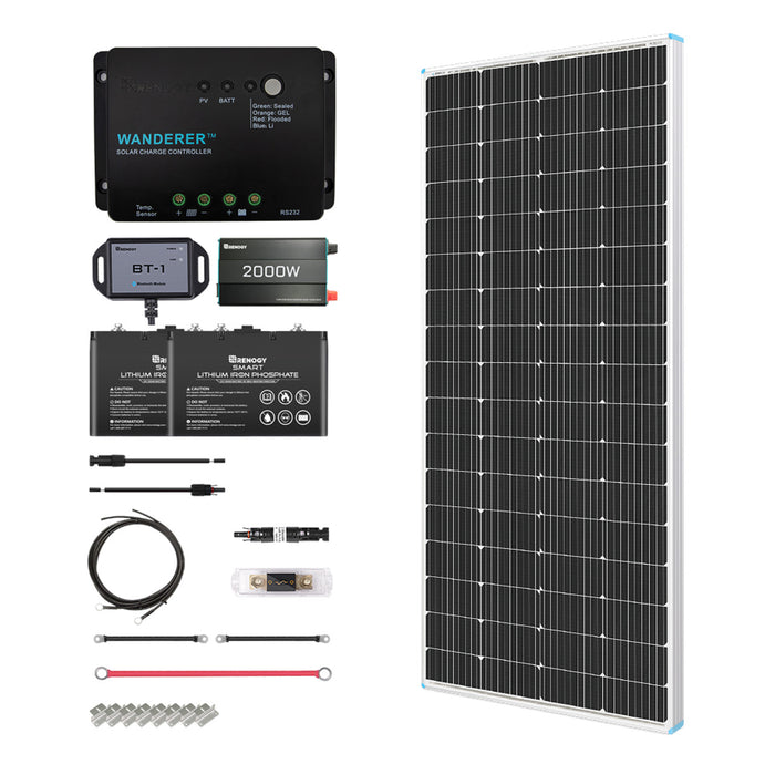 Buy Renogy 200W 12V General Off-Grid Solar Kit W/ 1*200W Rigid Panels (Customizable) (Voyager 20 PWM Waterproof Charge Controller And 2*12V 100Ah Self-Heating LiFePO4 Battery W/ BT2 Module)